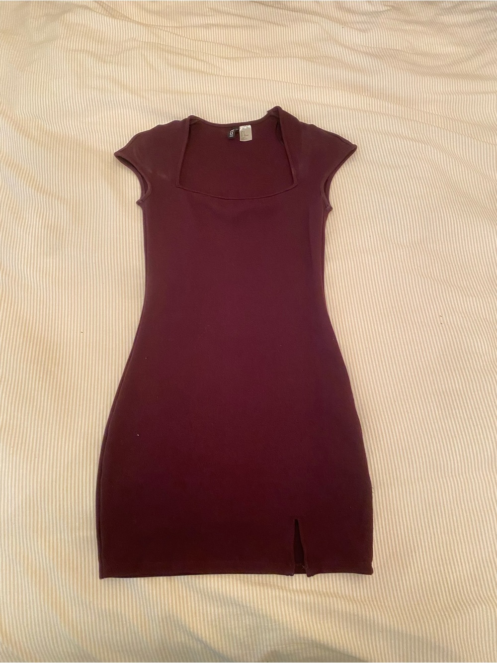 H&M Deep Burgundy Square-Neck Bodycon Mini Dress